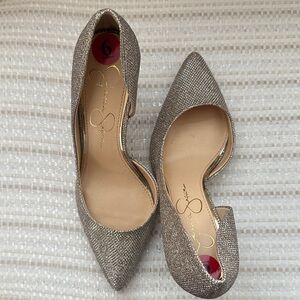 Jessica Simpson Glitter Pointed D'Orsay Flats - Champagne/Silver